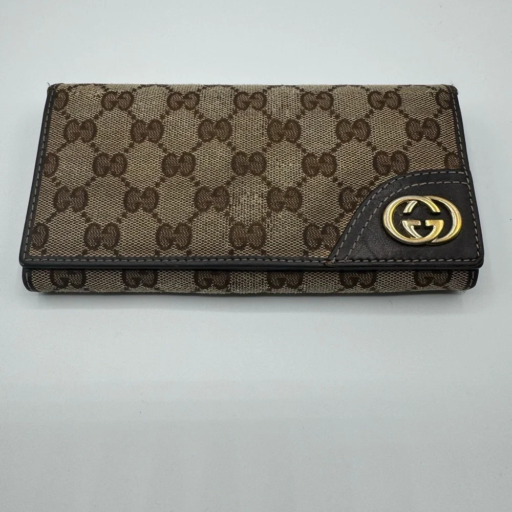 Gucci GG Canvas Continental Wallet Beige Brown Interlocking GG Logo - Picture 3 of 16